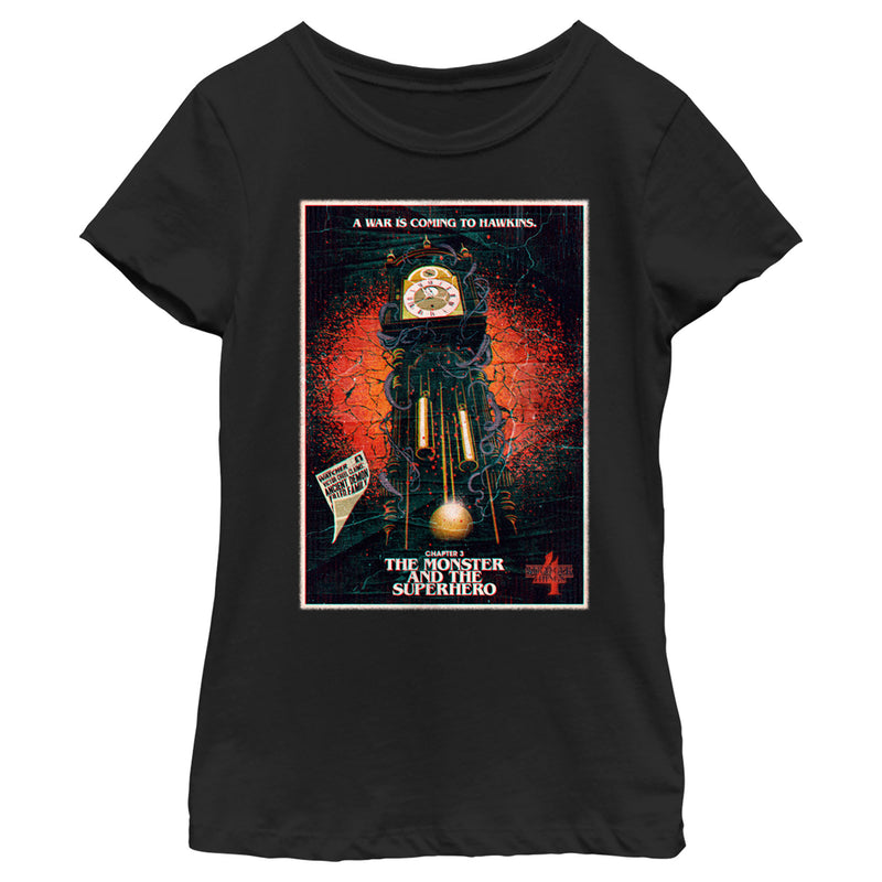 Girl's Stranger Things Retro The Monster and The Superhero Poster T-Shirt