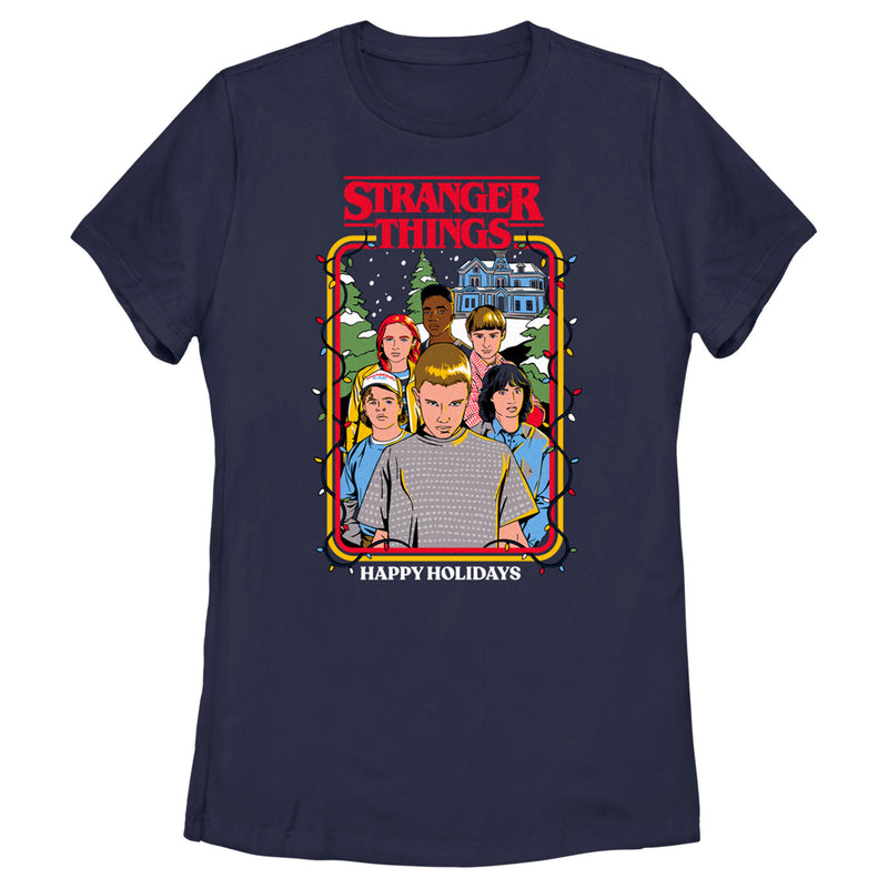 Women's Stranger Things Retro Happy Holidays Card T-Shirt