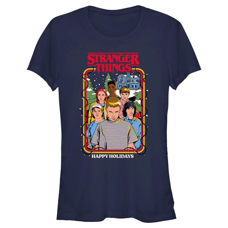 Junior's Stranger Things Retro Happy Holidays Card T-Shirt