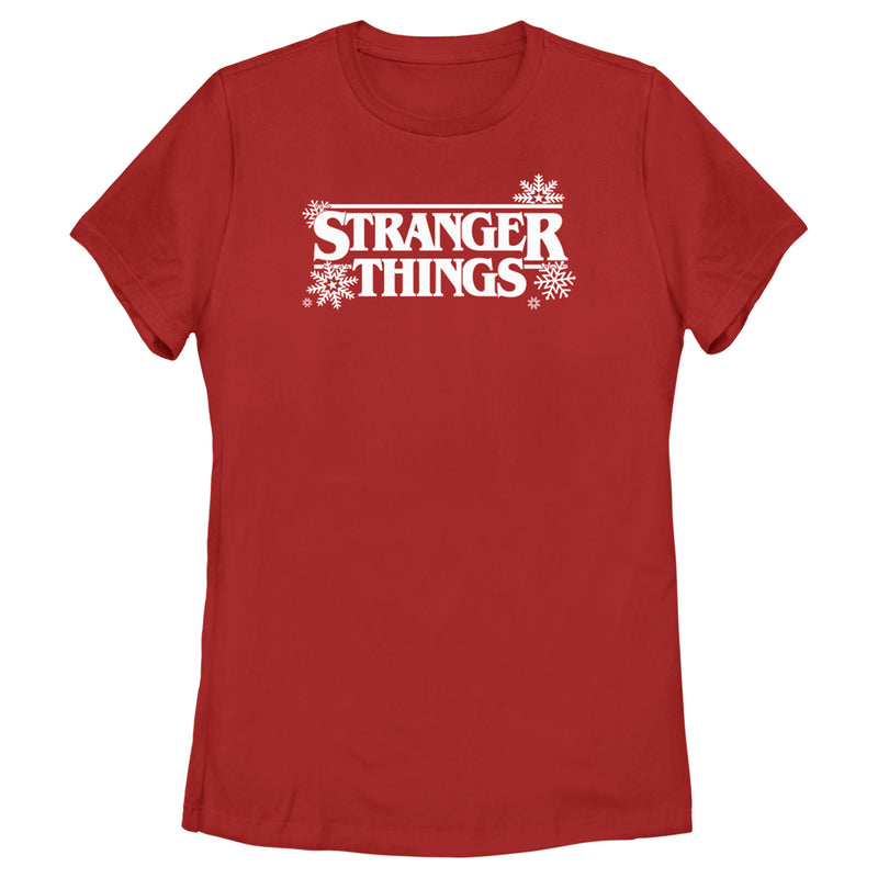 Women's Stranger Things Christmas Snowflakes Logo T-Shirt