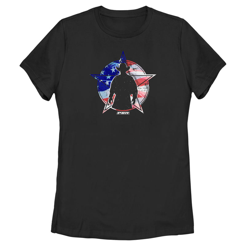 Women's Professional Bull Riders American Flag Cowboy Silhouette T-Shirt