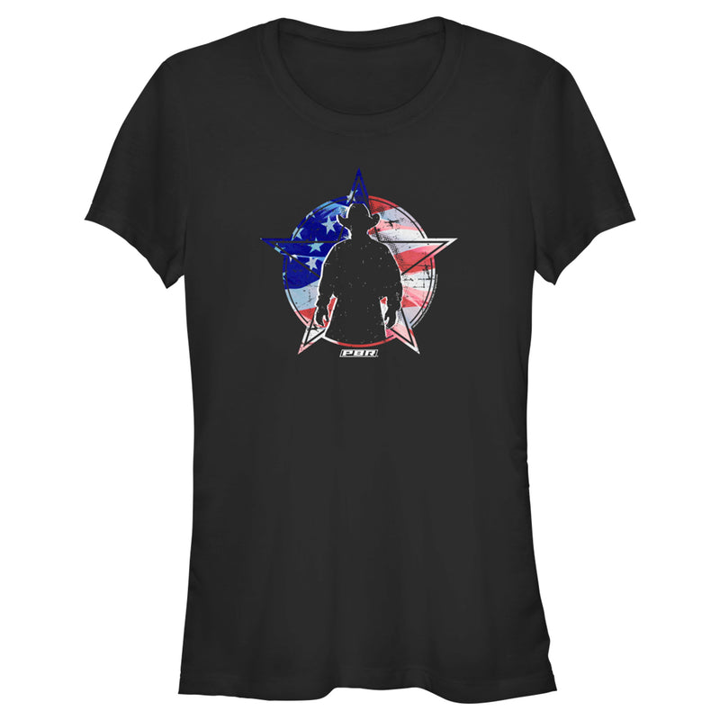 Junior's Professional Bull Riders American Flag Cowboy Silhouette T-Shirt