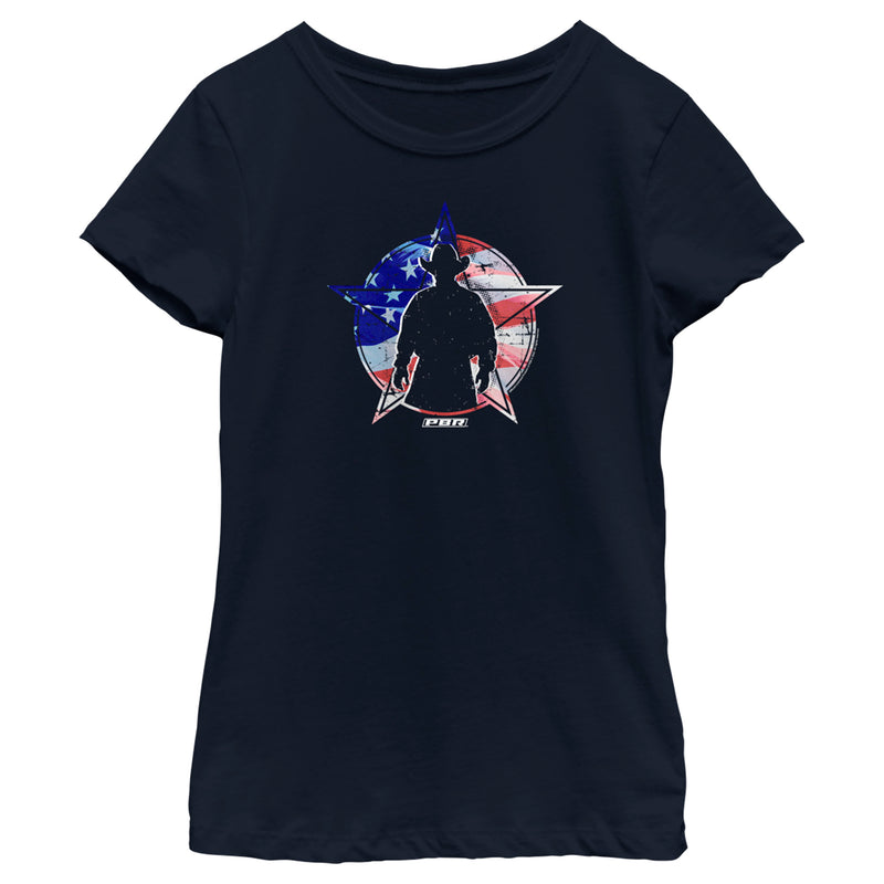 Girl's Professional Bull Riders American Flag Cowboy Silhouette T-Shirt