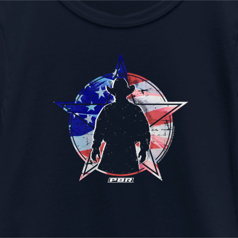 Girl's Professional Bull Riders American Flag Cowboy Silhouette T-Shirt