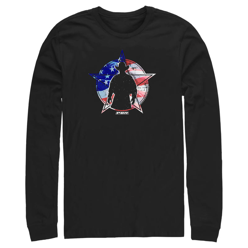 Men's Professional Bull Riders American Flag Cowboy Silhouette Long Sleeve Shirt