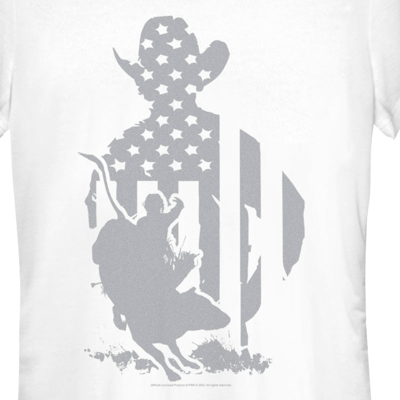 Junior's Professional Bull Riders Gray Patriotic Silhouette T-Shirt