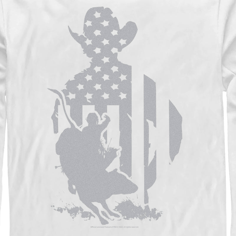 Men's Professional Bull Riders Gray Patriotic Silhouette Long Sleeve Shirt