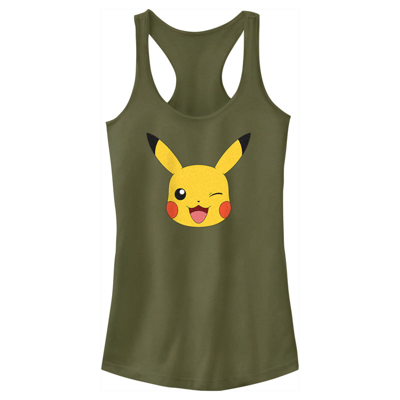 Junior's Pokemon Pikachu Wink Face Racerback Tank Top