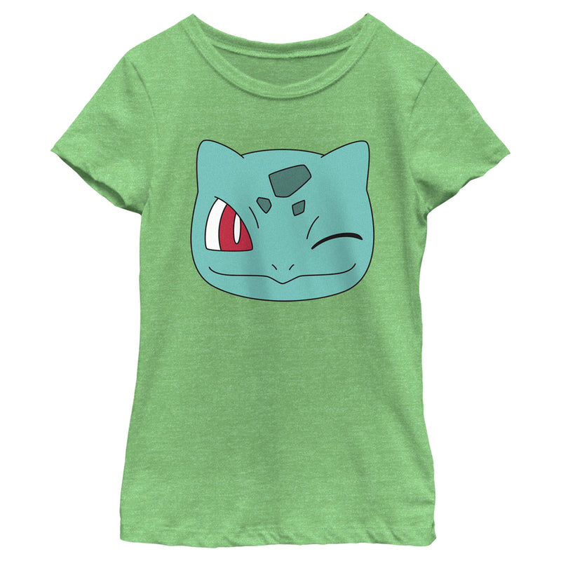 Girl's Pokemon Bulbasaur Wink Face T-Shirt