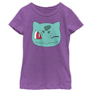 Girl's Pokemon Bulbasaur Wink Face T-Shirt