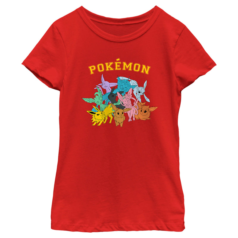 Girl's Pokemon Colorful Eveelutions Animals T-Shirt