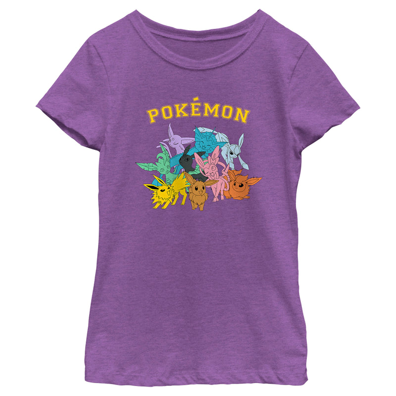 Girl's Pokemon Colorful Eveelutions Animals T-Shirt