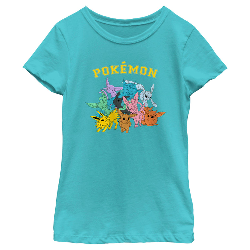 Girl's Pokemon Colorful Eveelutions Animals T-Shirt