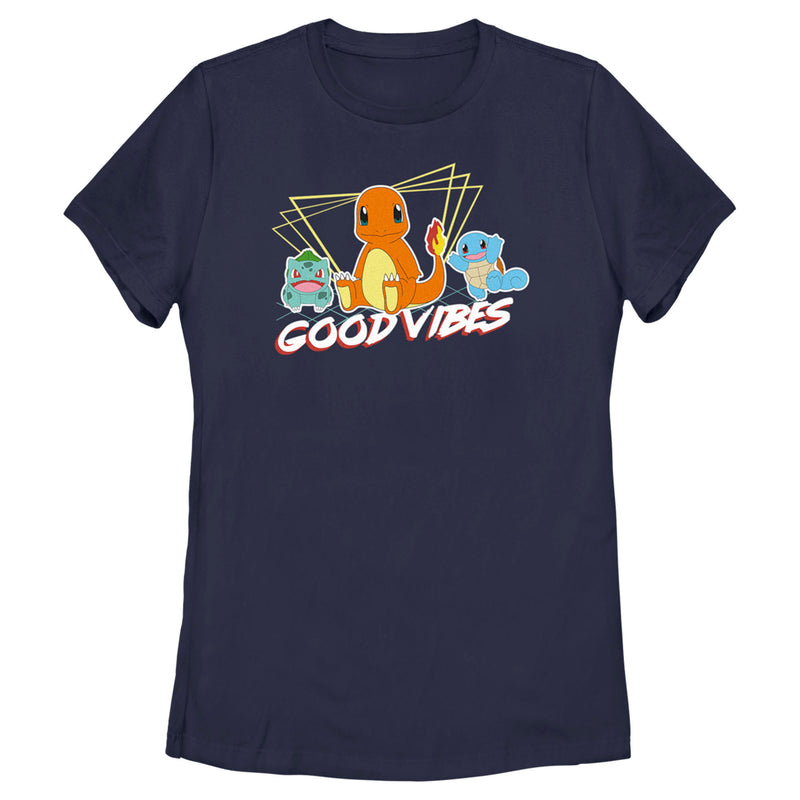 Women's Pokemon Bulbasaur, Squirtle and Charmander Good Vibes T-Shirt