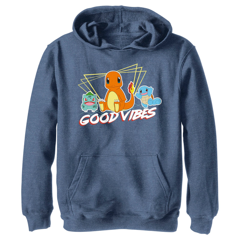 Boy's Pokemon Bulbasaur, Squirtle and Charmander Good Vibes Pull Over Hoodie