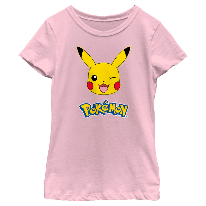 Girl's Pokemon Logo Pikachu Wink T-Shirt