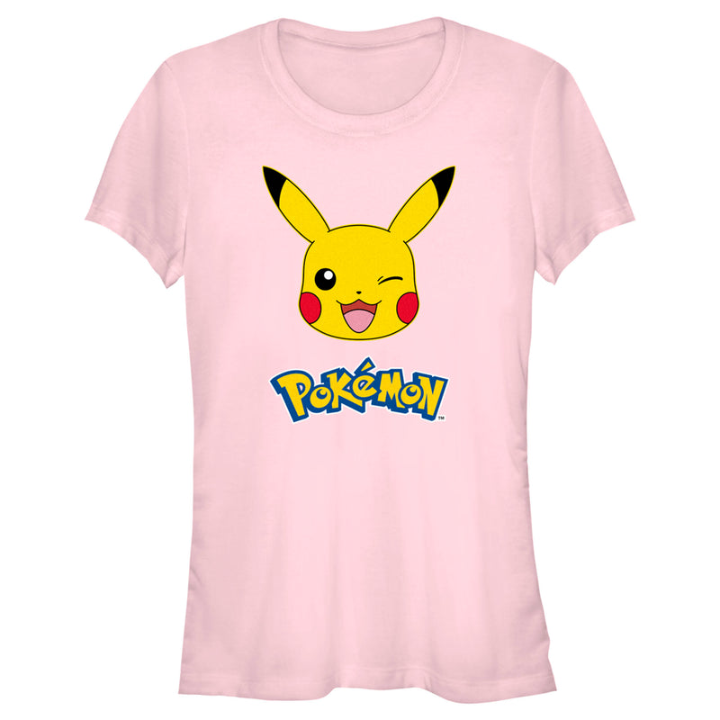 Junior's Pokemon Logo Pikachu Wink T-Shirt