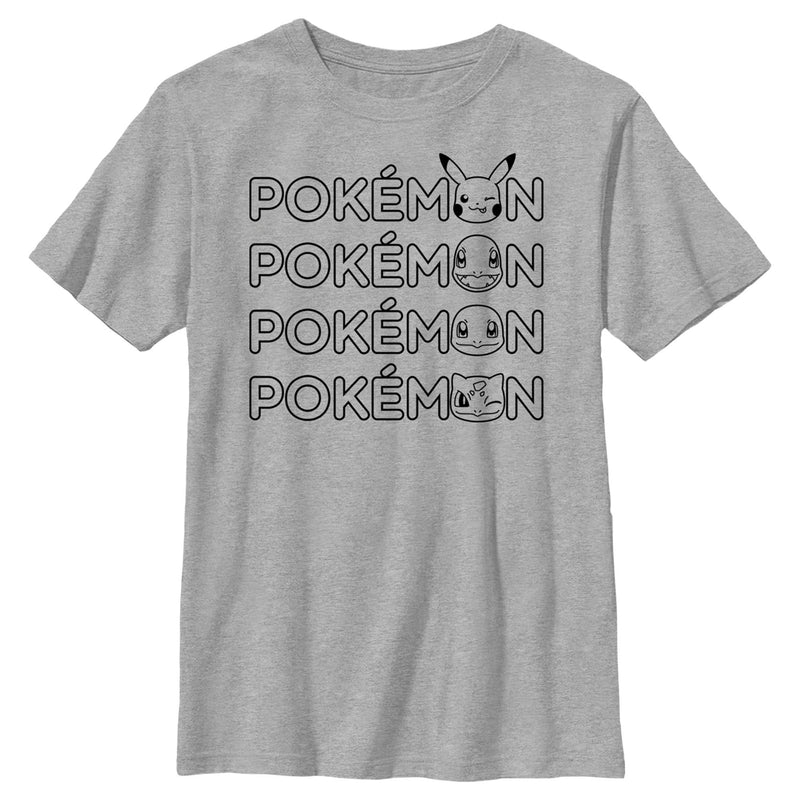 Boy's Pokemon Starter Heads Outline T-Shirt