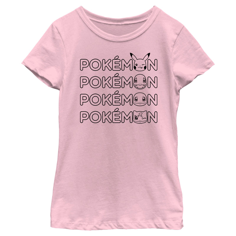 Girl's Pokemon Starter Heads Outline T-Shirt