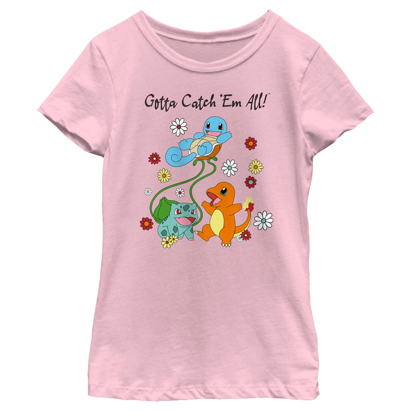 Girl's Pokemon Gotta Catch ‘Em All Flowers T-Shirt