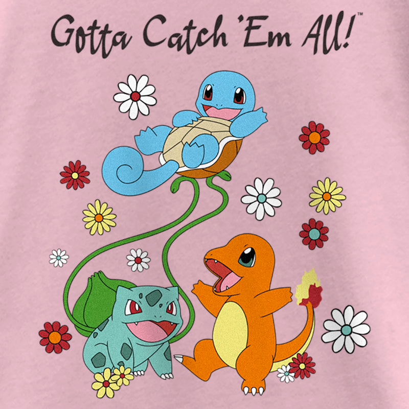 Girl's Pokemon Gotta Catch ‘Em All Flowers T-Shirt