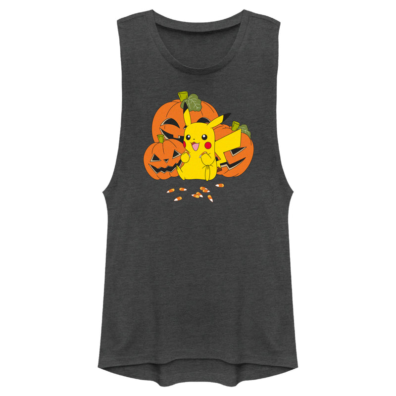 Junior's Pokemon Halloween Pikachu Jack-O'-Lanterns Festival Muscle Tee