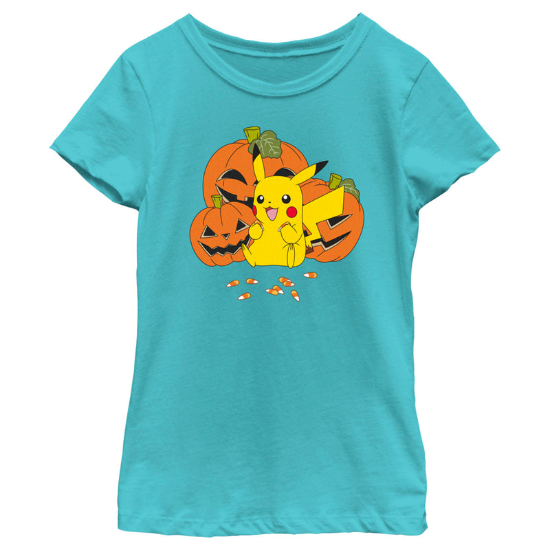 Girl's Pokemon Halloween Pikachu Jack-O'-Lanterns T-Shirt