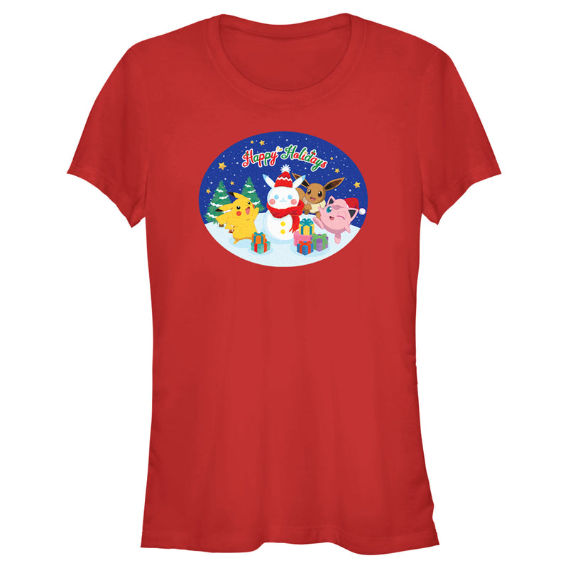 Junior's Pokemon Christmas Happy Holidays Snowman T-Shirt