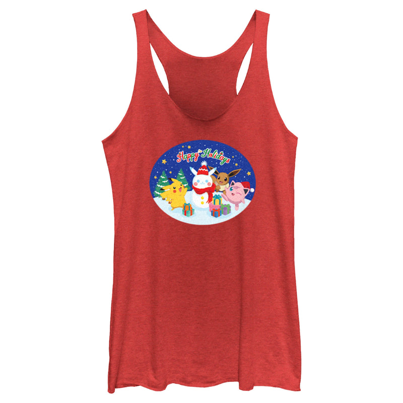 Women's Pokemon Christmas Happy Holidays Snowman Racerback Tank Top