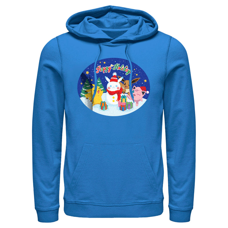 Men's Pokemon Christmas Happy Holidays Snowman Pull Over Hoodie