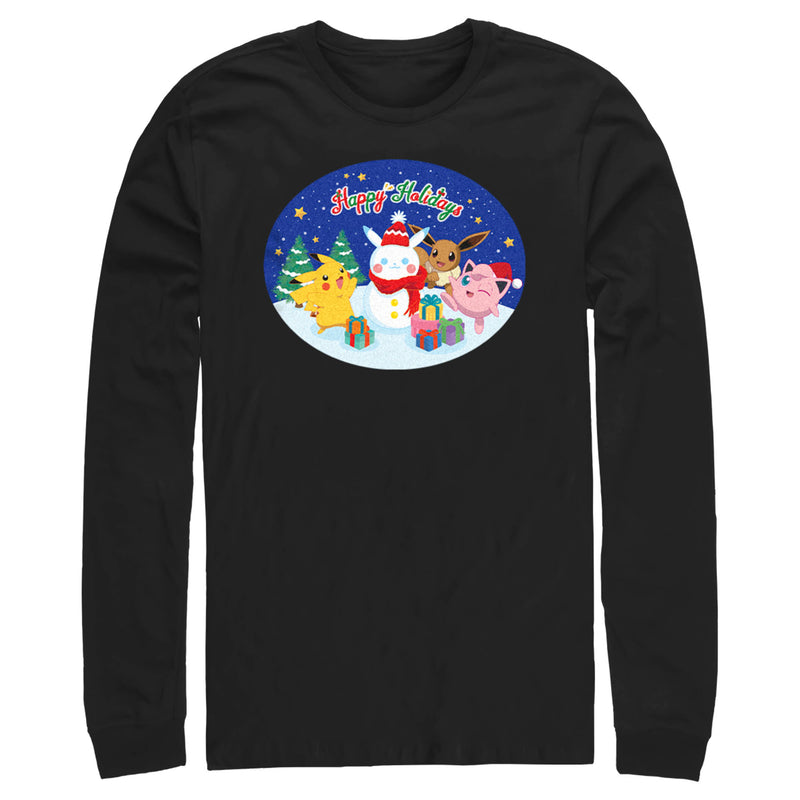 Men's Pokemon Christmas Happy Holidays Snowman Long Sleeve Shirt