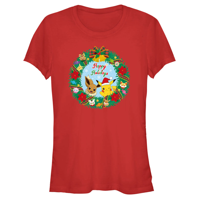 Junior's Pokemon Pikachu and Eevee Happy Holidays T-Shirt