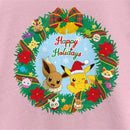 Girl's Pokemon Pikachu and Eevee Happy Holidays T-Shirt