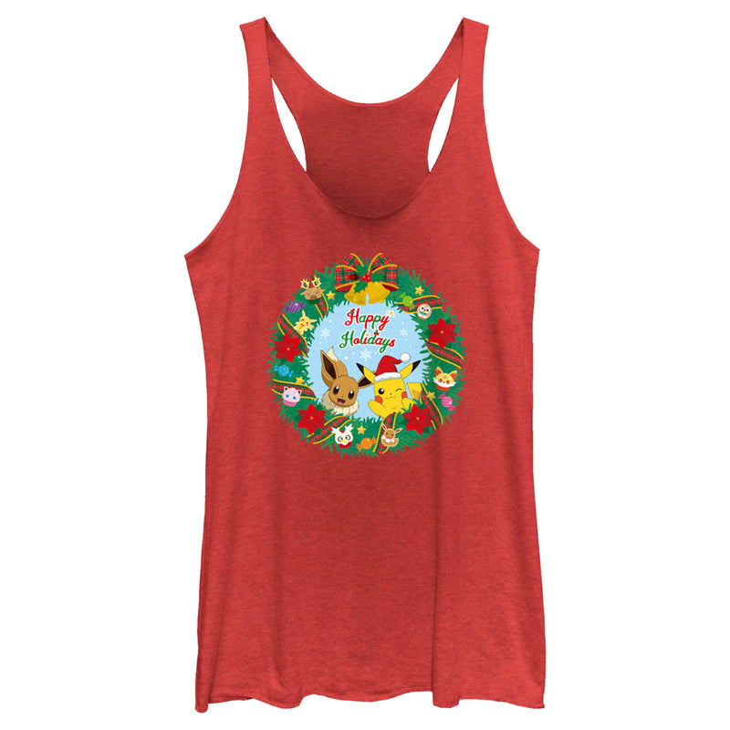 Women's Pokemon Pikachu and Eevee Happy Holidays Racerback Tank Top