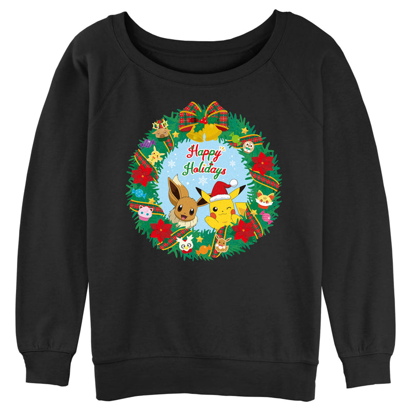 Junior's Pokemon Pikachu and Eevee Happy Holidays Sweatshirt
