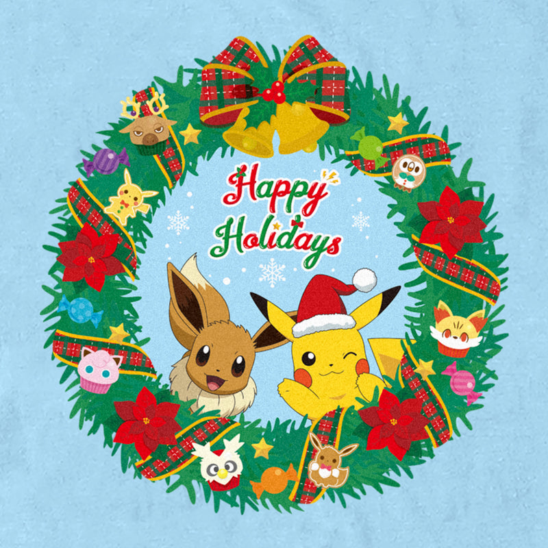 Men's Pokemon Pikachu and Eevee Happy Holidays T-Shirt