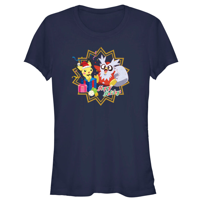 Junior's Pokemon Christmas Pikachu and Delibird Happy Holidays T-Shirt