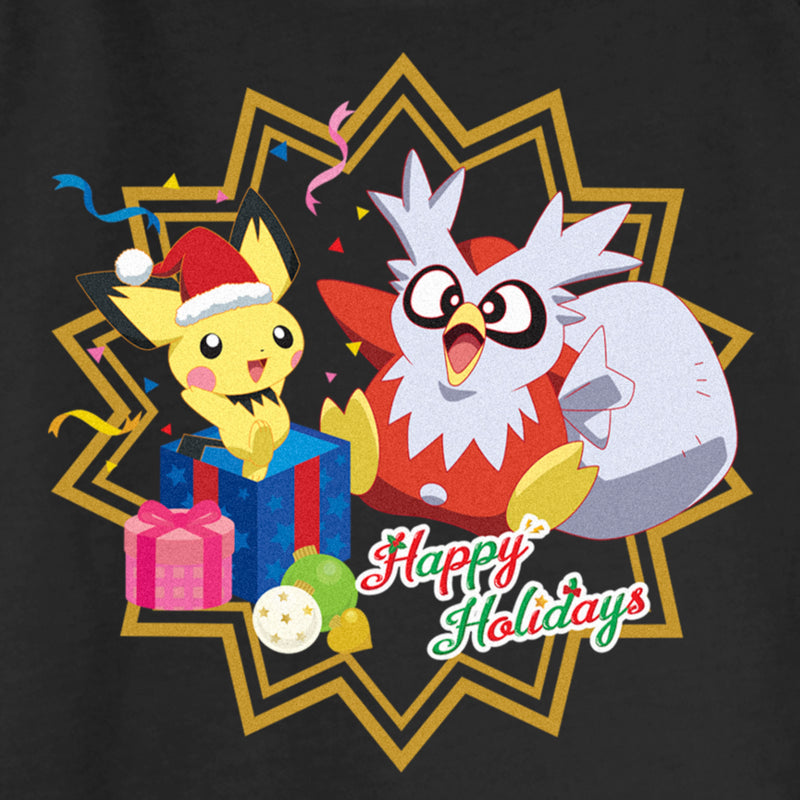 Junior's Pokemon Christmas Pichu and Delibird Happy Holidays Sweatshirt