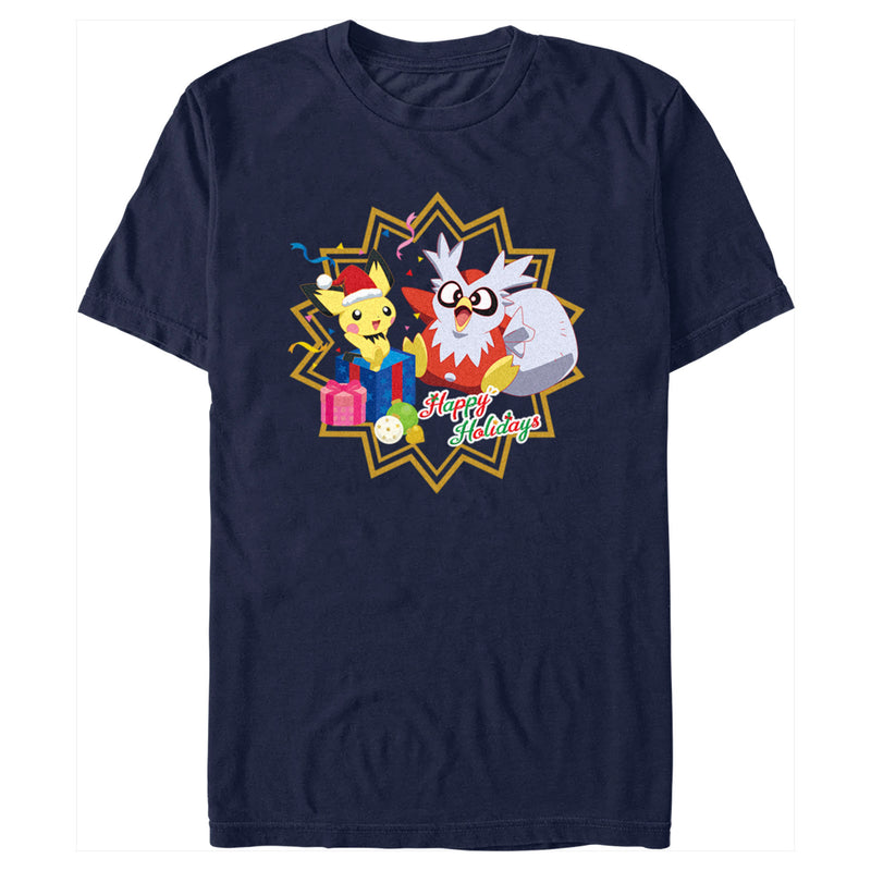 Men's Pokemon Christmas Pikachu and Delibird Happy Holidays T-Shirt