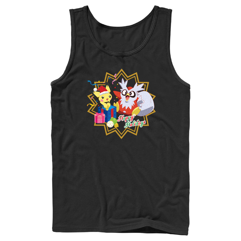 Men's Pokemon Christmas Pikachu and Delibird Happy Holidays Tank Top