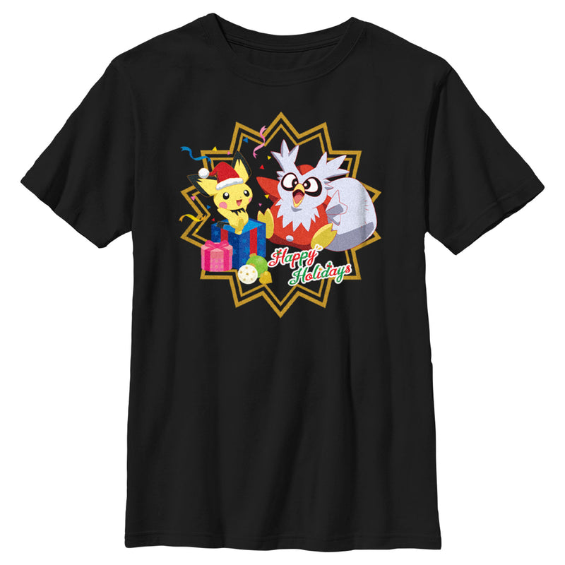 Boy's Pokemon Christmas Pikachu and Delibird Happy Holidays T-Shirt