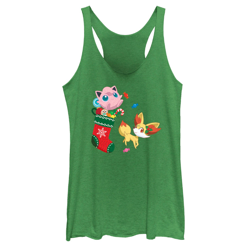 Women's Pokemon Christmas Jigglypuff and Fennekin Stocking Racerback Tank Top