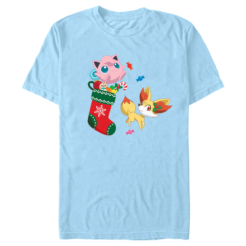 Men's Pokemon Christmas Jigglypuff and Fennekin Stocking T-Shirt