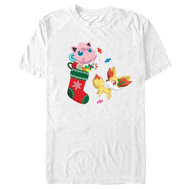 Men's Pokemon Christmas Jigglypuff and Fennekin Stocking T-Shirt