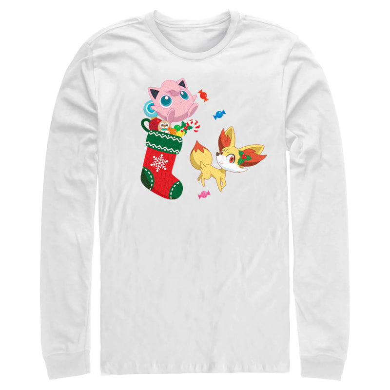 Men's Pokemon Christmas Jigglypuff and Fennekin Stocking Long Sleeve Shirt