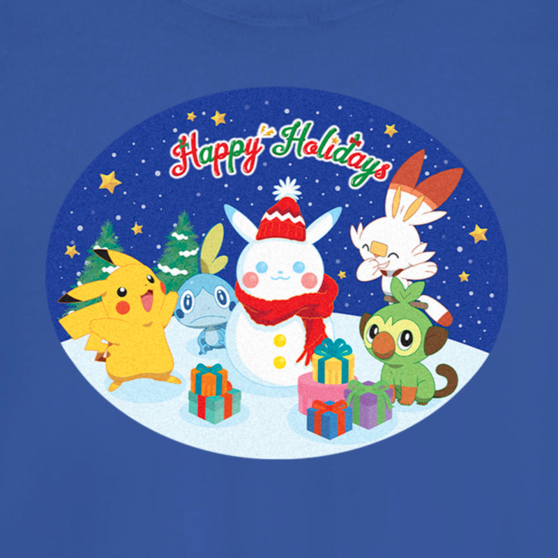 Junior's Pokemon Happy Holidays Snowman Pikachu T-Shirt