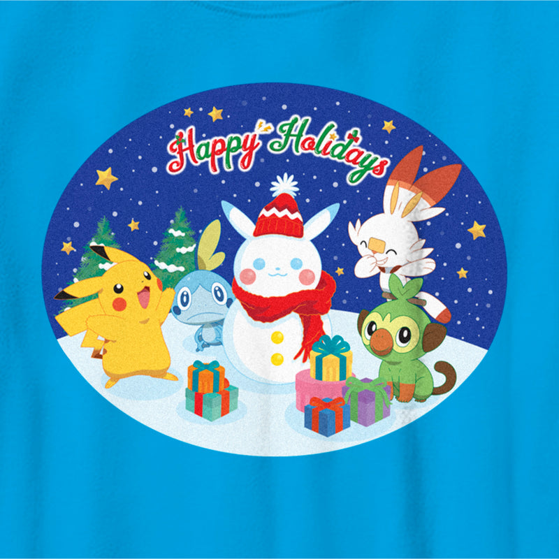 Boy's Pokemon Happy Holidays Snowman Pikachu T-Shirt