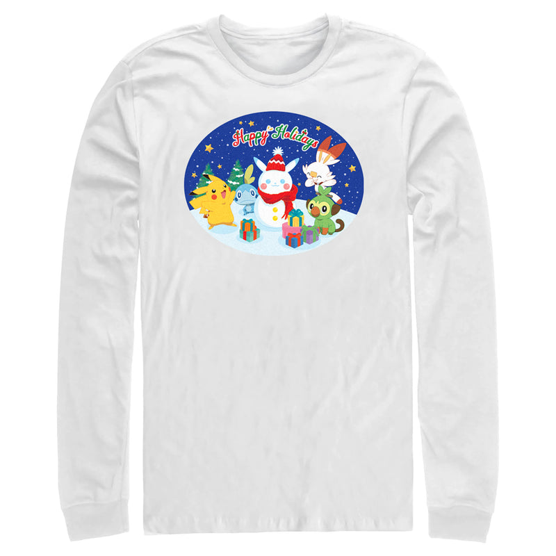 Men's Pokemon Happy Holidays Snowman Pikachu Long Sleeve Shirt