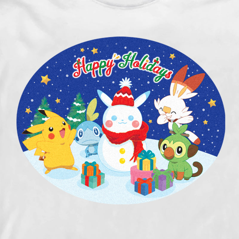 Men's Pokemon Happy Holidays Snowman Pikachu Long Sleeve Shirt