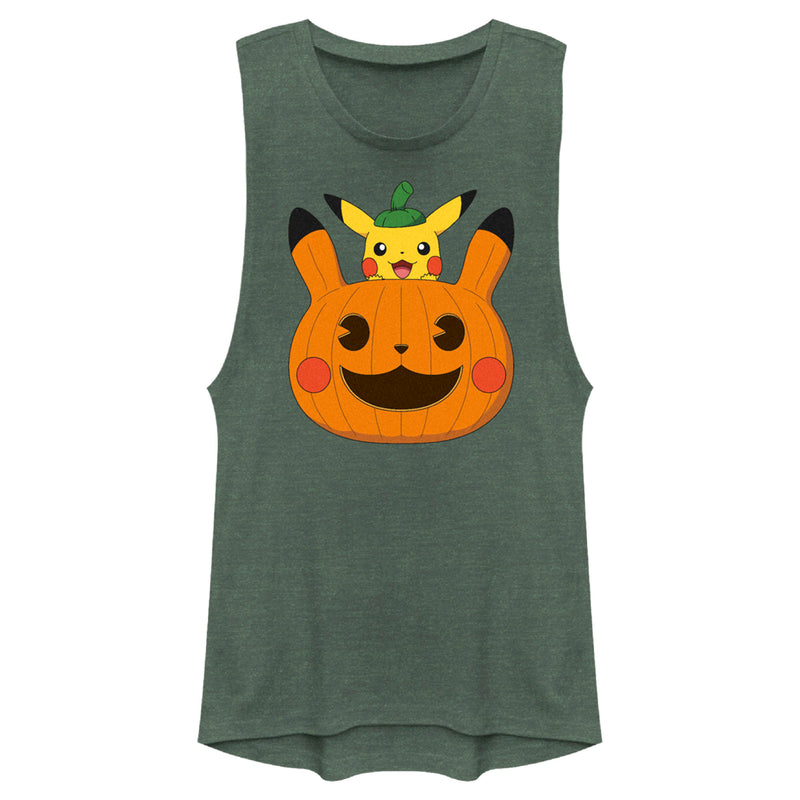 Junior's Pokemon Halloween Pikachu Jack-O'-Lantern Festival Muscle Tee